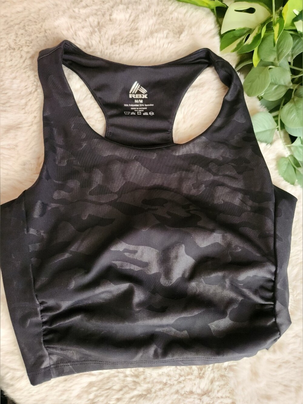 RBX Black Tonal Camo Racerback Sports Crop